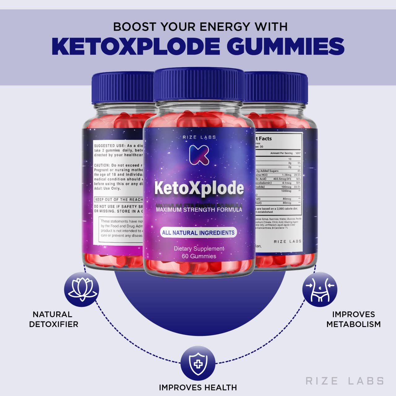 rize labs - KetoXplode Keto ACV Gummies for Advanced Weight Loss with Apple Cider Vinegar, Supplement Helps in Reducing Belly Fat, for Extra Strength (60 Gummies)