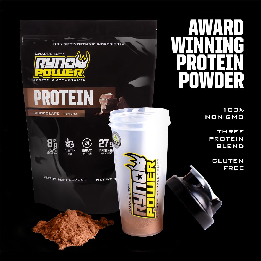 Ryno Power All Natural Whey Protein 2lb (20 Servings) 'Chocolate' - 100% Whey Protein Blend & No Fillers - Non GMO