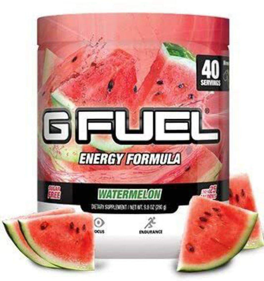 G Fuel Watermelon Energy Drink Powder, Pre Workout Caffeine Mix for Gaming, Sugar Free Focus Amino, Vitamin + Antioxidants, 9.9oz (Watermelon, 40 Servings)