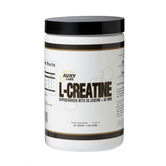 Avry Labs L-CREATINE Supplement: Creatine Monohydrate w/Leucine Amino Acid and HMB - Supports Muscle Mass, Strength, Recovery & Performance + Reduce Fat - Vegan, 11oz (330g) Powder