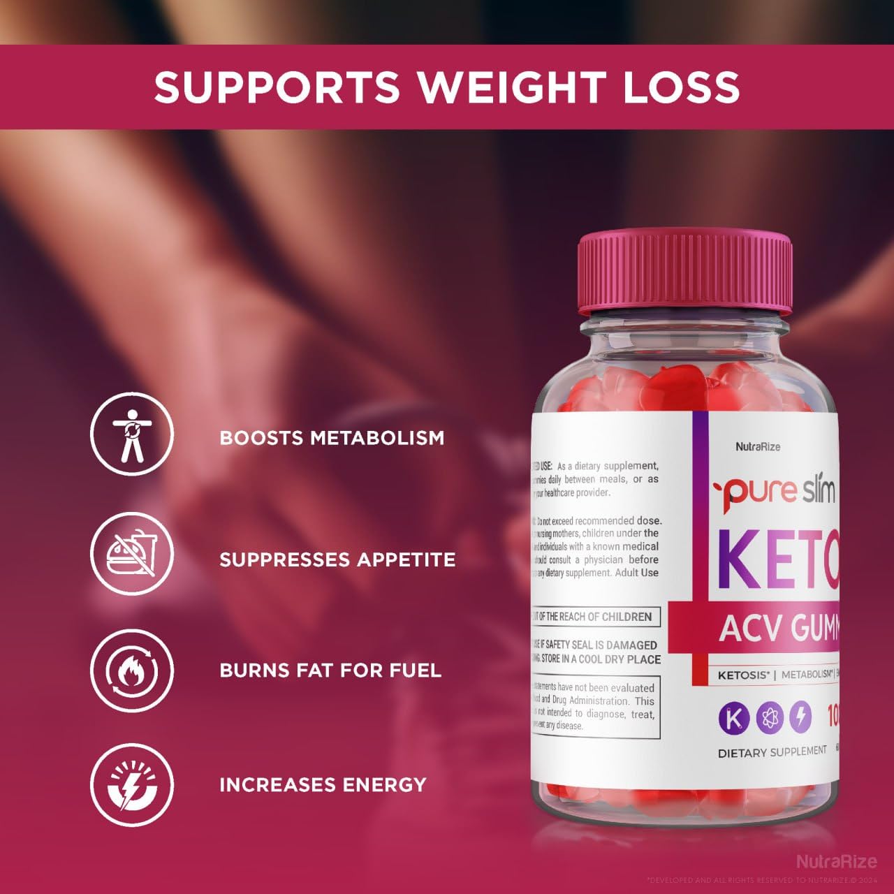 NutraRize (Pack of 2 Pure Slim Keto + ACV Gummies for Advanced Weight Loss, Maximum Strength Supplement (120 Gummies)