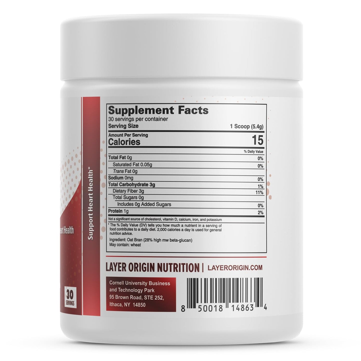 Layer Origin BranPure Super Concentrated Oat Bran Fiber Supplement - Heart Health Fiber, 1.5g Soluble Oat Beta-Glucan per Serving, Powder, 30 Servings