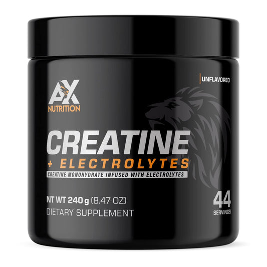 AX Nutrition Creatine + Electrolytes 240g | 100% Pure Creatine Monohydrate Infused with Electrolytes| Support Muscle Growth While Staying Hydrated | 44 Servings