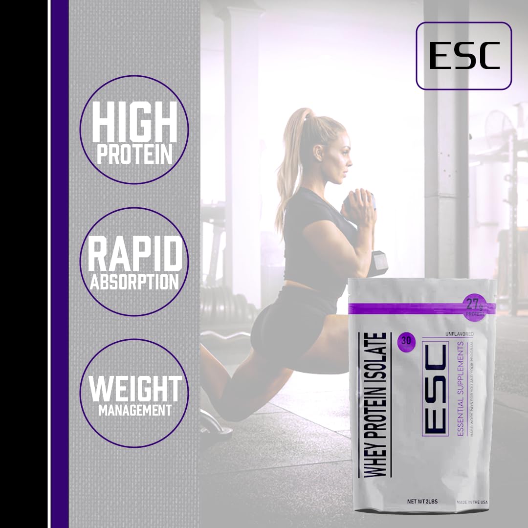 Essential Supplements Company Pure Unflavored Whey Protein Isolate - 27g Protein per Serving - Versatile All-Purpose Protein Supplement