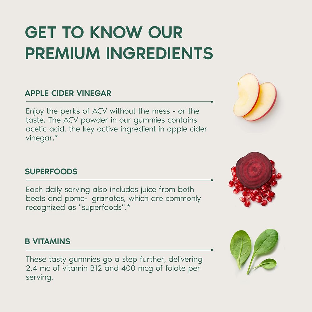 Primal Harvest ACV Gummies, 60 Sugar Free Apple Cider Gummies Beetroot and Pomegranate to Support Immunity, Digestion and Detox 750 MG