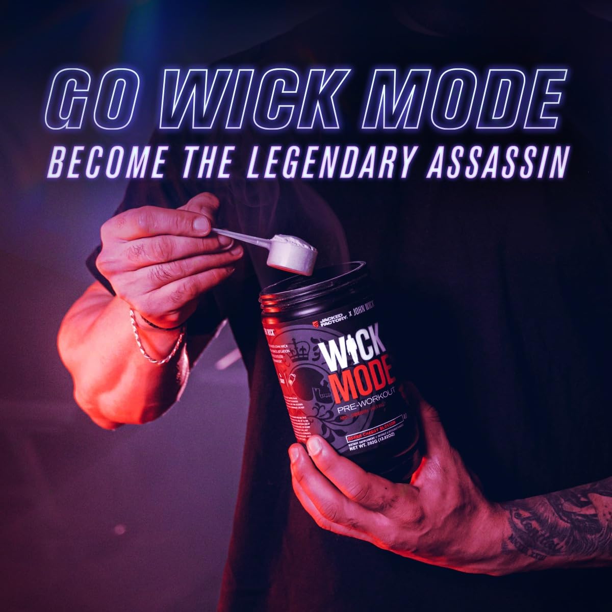 Jacked Factory X John Wick - Wick Mode Pre Workout Powder - Intense Energy, Battle-Ready Focus, Unstoppable Commitment, and Sheer Will - 40 Servings, Baba Yaga Blue Raz