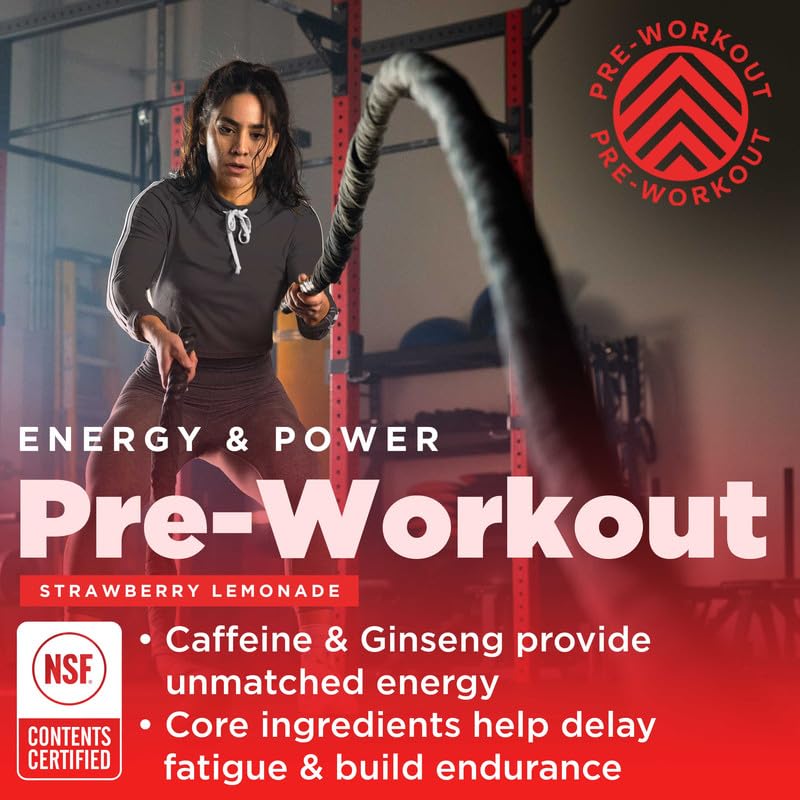 Gnarly Nutrition Natural Pre-Workout Powder, Strawberry Lemonade - NSF Sport Certified, Endurance & Recovery - Vegan Pre-Workout, Sports Nutrition - Strawberry Lemonade with Caffeine, 14.82 oz