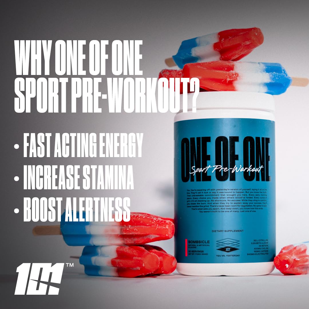 ONE OF ONE Sport Pre-Workout - Clean Energy & Focus with NeuroRush™, Gluten Free, No Crash, Boosts Endurance & Strength - Bombsicle, 30 Servings