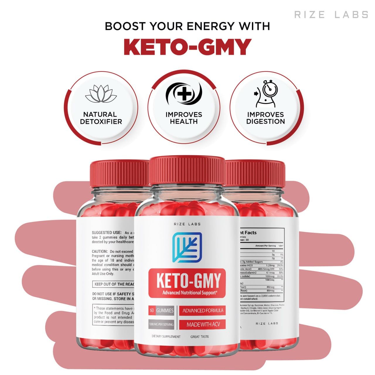 rize labs - Keto-GMY Gummies for Weight Loss, Advanced Nutritional Support Gummies, Helps to Reduce Belly Fat, Vegan (60 Gummies)
