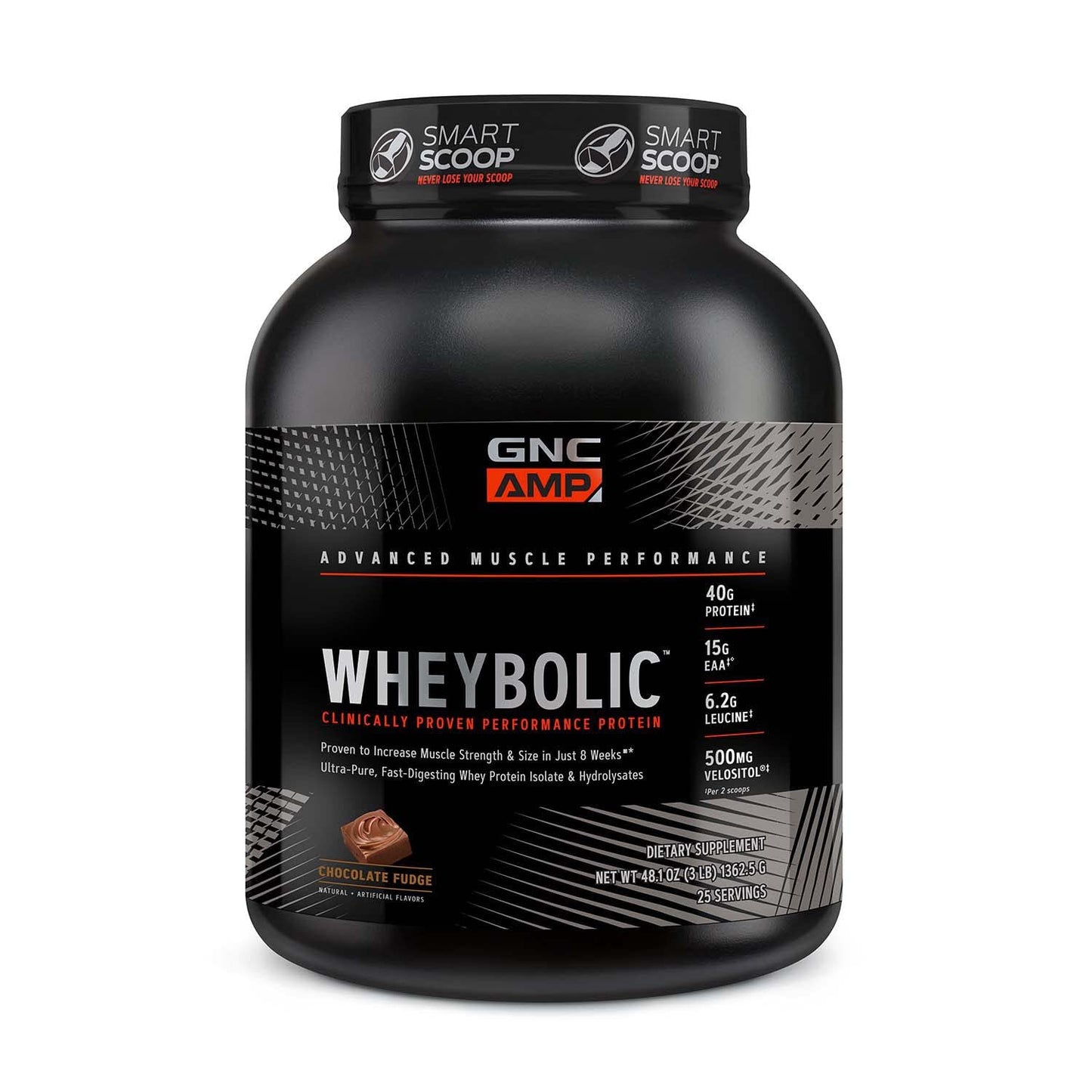 GNC AMP Wheybolic Whey Protein Powder Isolate with BCAA| Targeted Muscle Building and Workout Support Formula | Gluten Free | Chocolate Fudge | 25 Servings
