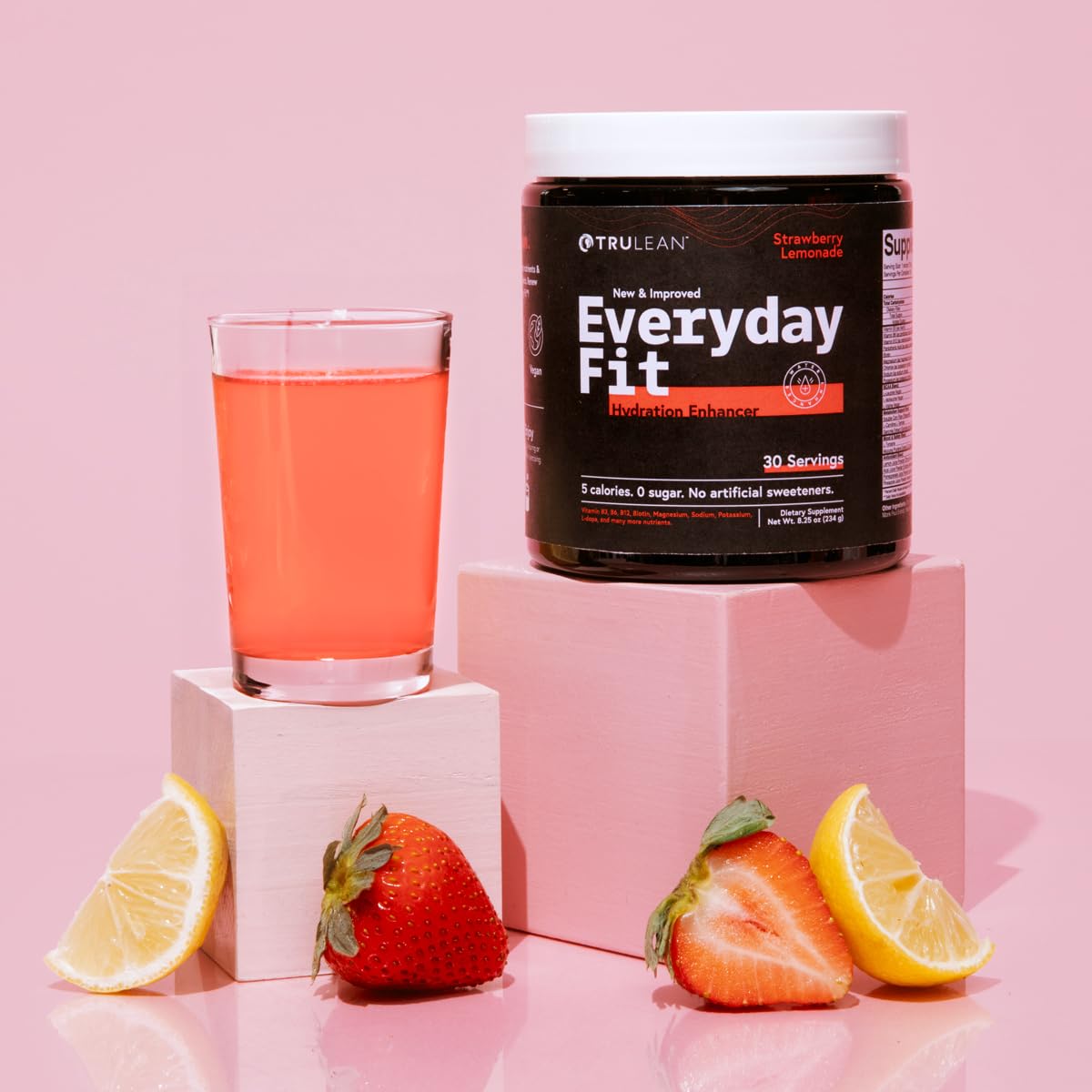 TRULEAN Everyday Fit Water Enhancer Sugar Free Electrolyte Powder Drink BCAA Blend Keto Amino Acid Supplement Delicious Strawberry Lemonade 30 Servings (Pack of 1)
