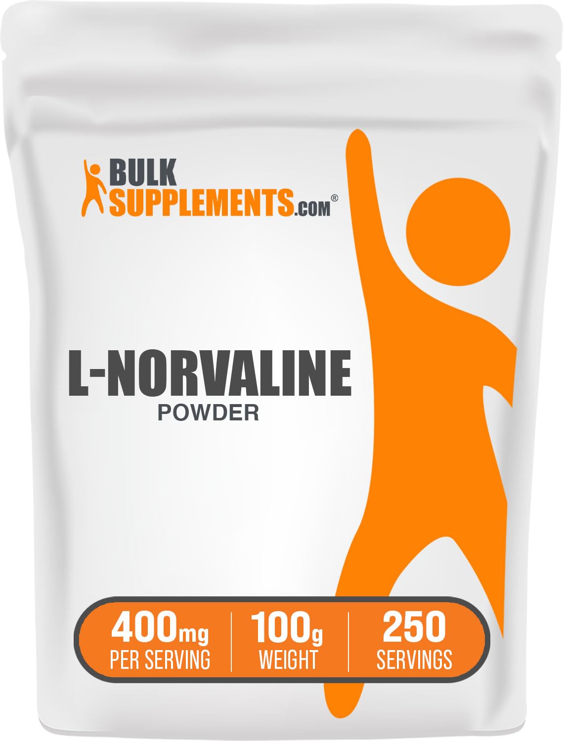 BulkSupplements.com L-Norvaline Powder - L-Norvaline Supplement, Nitric Oxide Supplement, Amino Acid - Gluten Free, 400mg per Serving, 100g (3.5 oz) (Pack of 1)