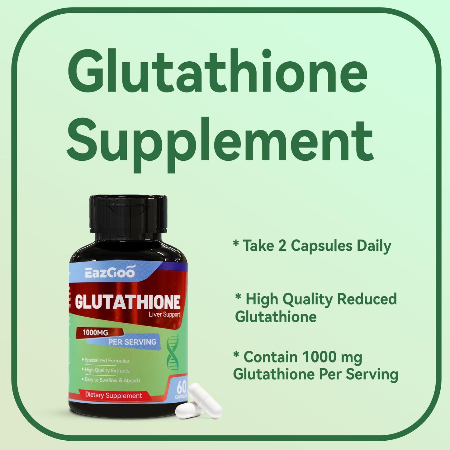 EAZGOO Glutathione Supplement 1000mg Antioxidant Supplement - Premium Vegan Formula for Immune Support, Skin Brightening & Liver Detox - Allergen-Free, Non-GMO, Effective Wellness Boost (Pack of 2)