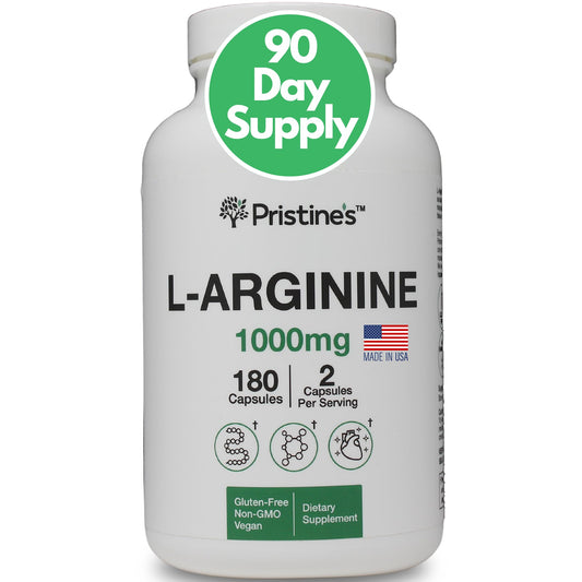 PRISTINE'S L Arginine Supplements for Men & Women - 1000mg Capsules 90 Day Supply Blood Flow & Pre Workout Amino Acid Support