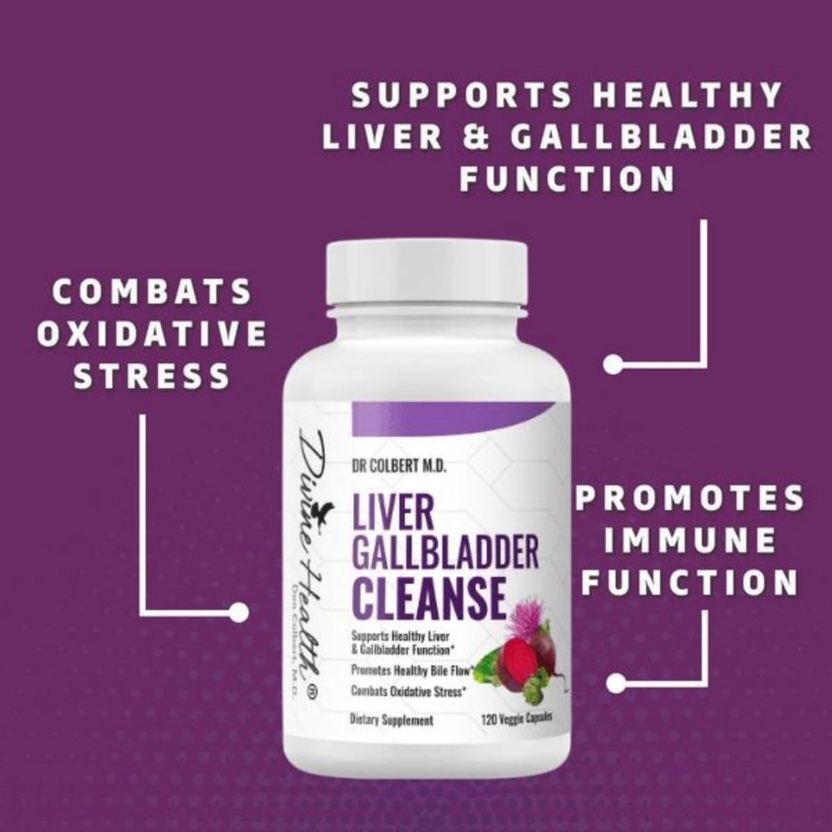 Divine Health Liver & Gallbladder Cleanse | N-Acetyl-L-Cysteine | Alpha Lipoic Acid | Milk Thistle | Organic Beet Root | Selenium | 120 Capsules
