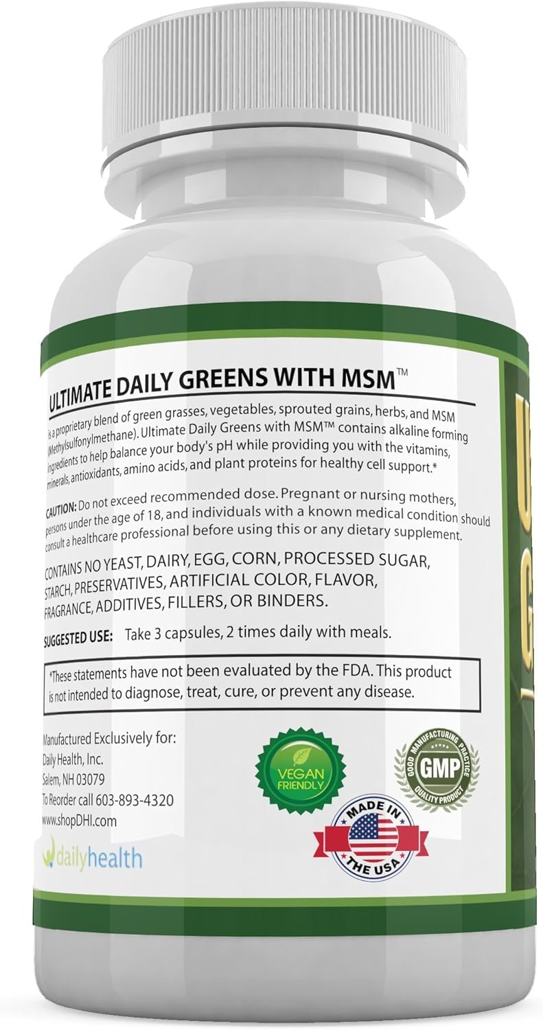Daily Health - Purify Intestinal Cleanse & Microbial Support Tincture Formula (2 fl oz) & Ultimate Greens Superfood with MSM 1925mg Vegan Friendly Alkalizing Immune Support Supplement (180 Capsules)