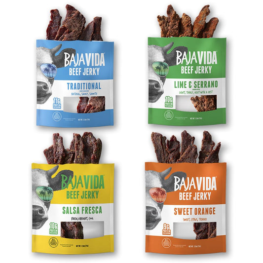 Baja Beef Jerky Snack Pack  Jerky Variety Pack Beef Jerky Gifts for Men Beef Jerky Sampler Craft Jerky Beef Jerky Assortment Gluten Free Jerky High Protein Jerky  25 Oz Bags Pack of 4