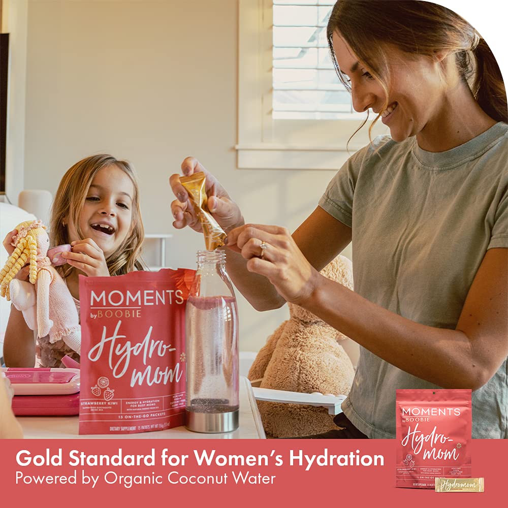 Boobie Hydromom Superfood Electrolyte Drink Mix, Strawberry Kiwi | Refreshing Energy & Hydration Boost for Mamas | On-The-Go & Travel Essentials for Pregnancy, Lactation, & Beyond, 15 Packets