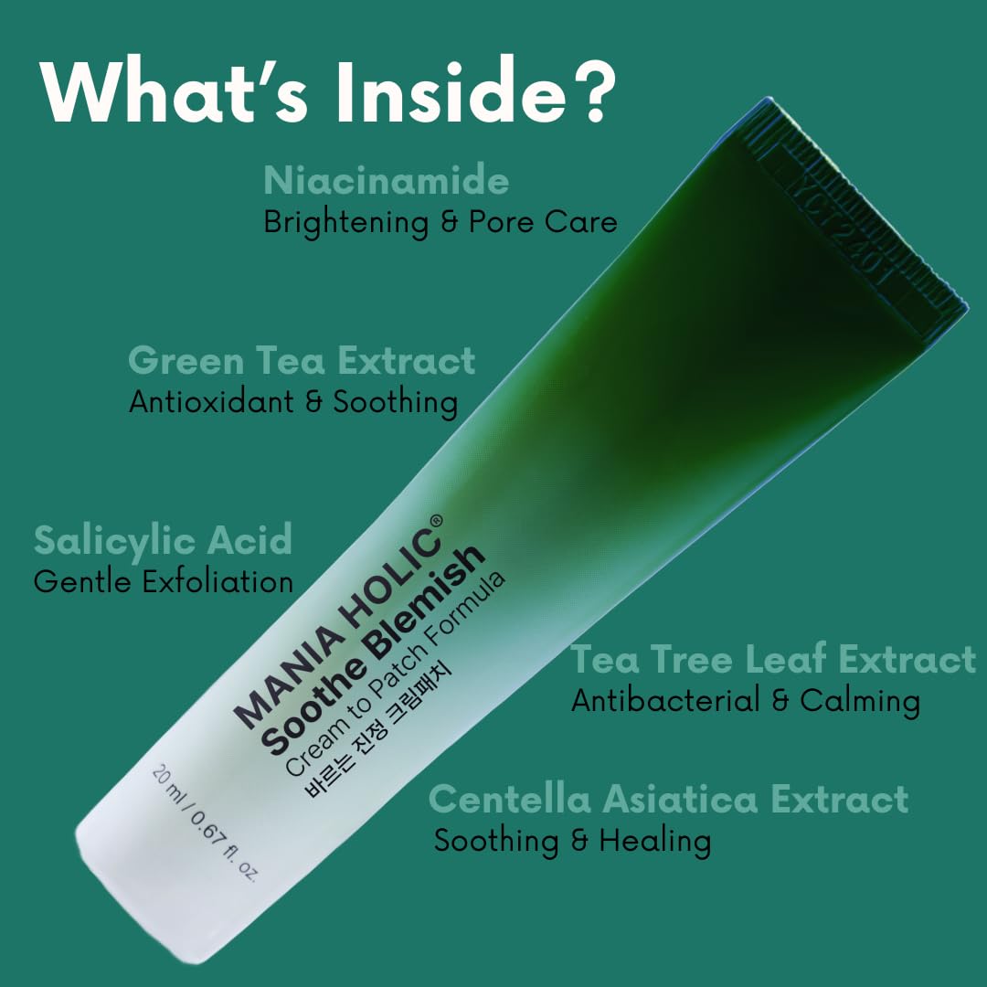 MANIA HOLIC Soothe Blemish Cream | 2-in-1 Blemish Spot Clearing Care, No Adhesive Cream-to-Patch Formula, Sebum Care, Hydrates and Soothes Skin, Makeup Friendly, Korean Skincare, 0.67 fl oz.
