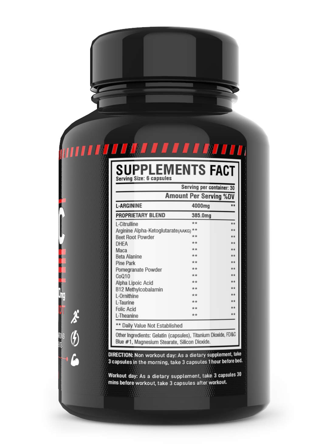 Nitric Oxide Supplement Booster Complex L Arginine 4000mg,L Citrulline, AAKG,Beet Root,Pre Workout Pills,Muscle Bulider,Growth,Pumps,180 Capsules