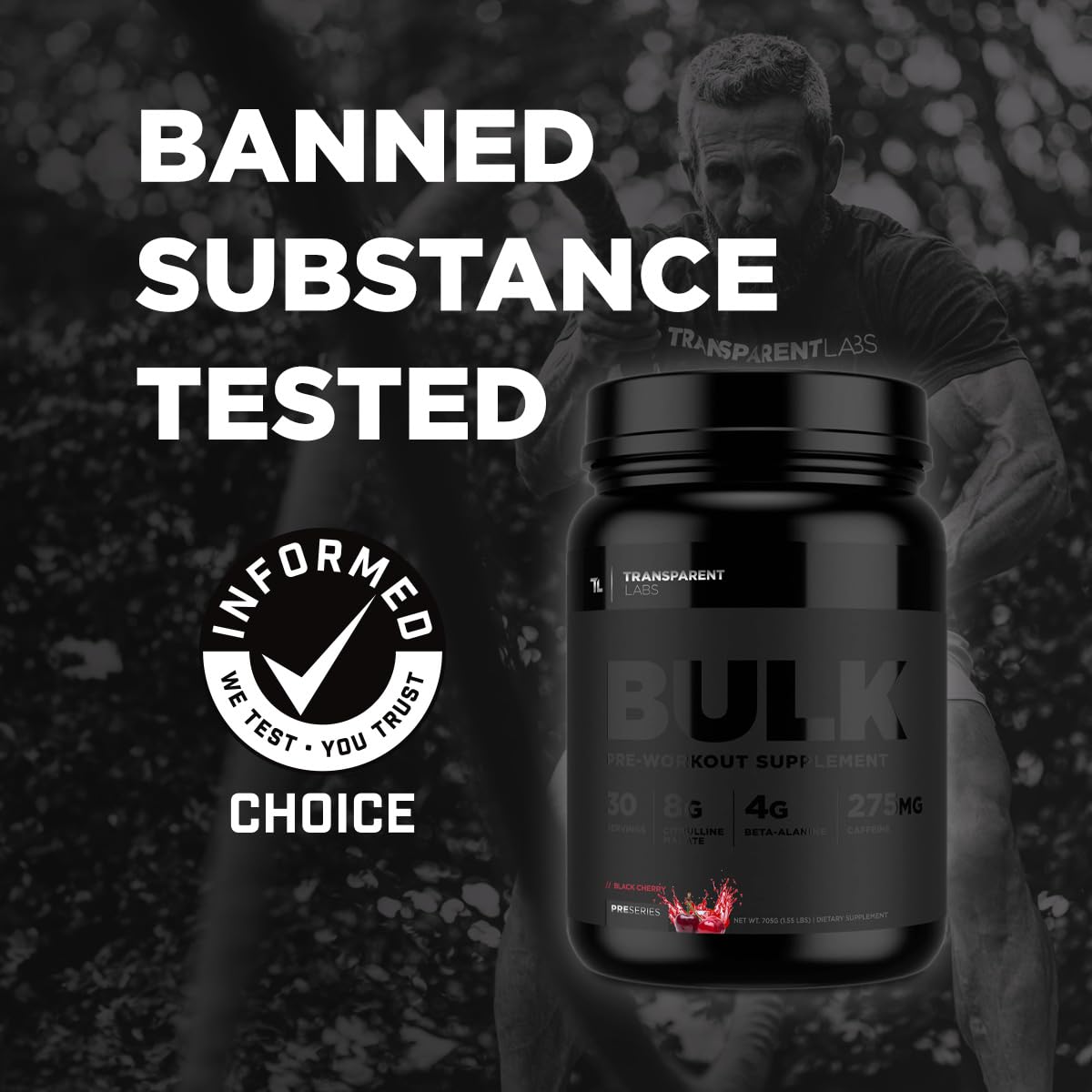 Transparent Labs Bulk Black Pre Workout - Clinically Dosed, Sugar Free Preworkout for Men and Women with Beta Alanine Powder, Citrulline Malate, & Caffeine - 30 Servings, Cherry Kiwi