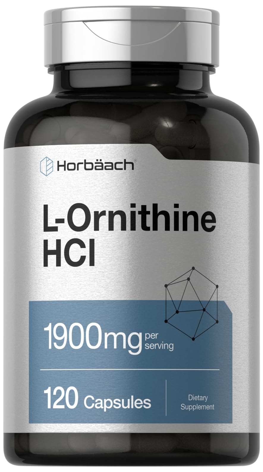 Horbäach L Ornithine HCl | 1900mg | 120 Capsules | Non-GMO & Gluten Free Supplement