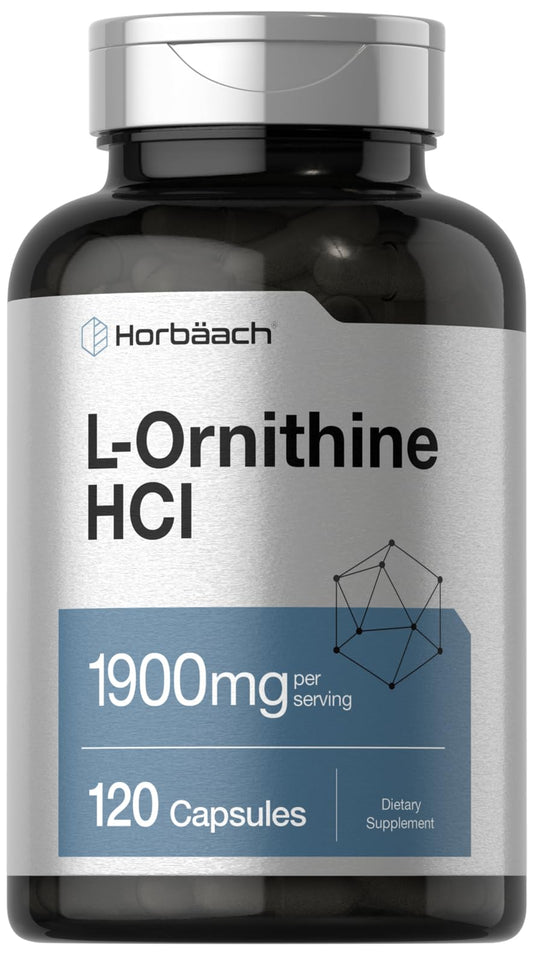 Horbäach L Ornithine HCl | 1900mg | 120 Capsules | Non-GMO & Gluten Free Supplement