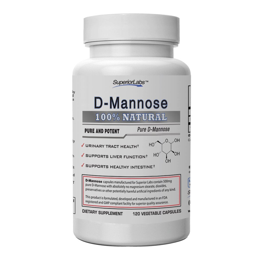 Superior Labs - Best D-Mannose NonGMO Dietary Supplement - 500mg, 120 Vegetable Capsules - Powerful Prebiotic - Boosts Urinary Tract Health - Supports Digestive Health & Liver Function