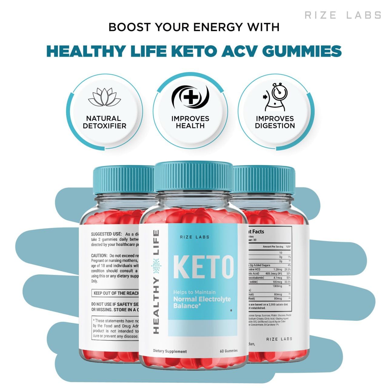 rize labs - Healthy Life Keto ACV Gummies - Advanced Weight Loss - Slimming Belly Fat Diet - Helps to Maintain Normal Electrolyte Balance (60 Gummies)