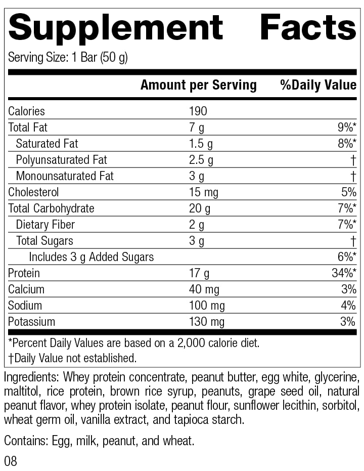 Standard Process StandardBar - Gluten-Free Protein Bar with Whole Food Formula of Calcium, Potassium, and More - Vegetarian - 18 Bar Pack - Peanut Butter