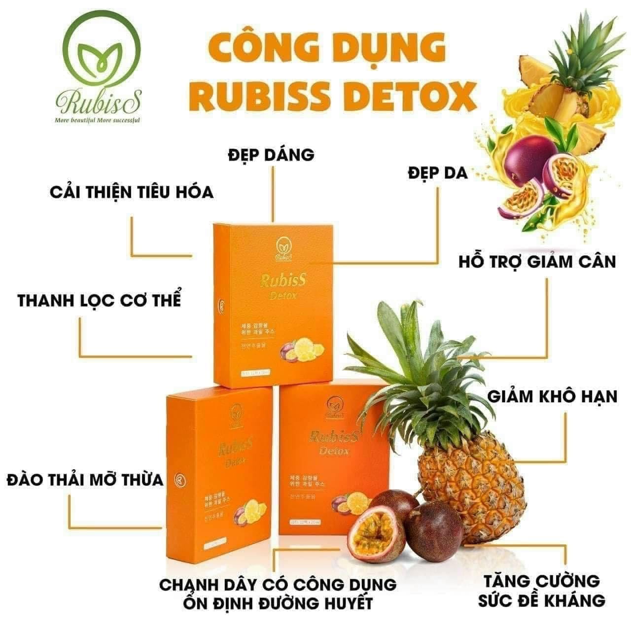 RUBISS Detox Nuoc Ep Chanh Day Dua - Fruits Juice Detox- Passionfruit, Pineapple - 12packs x 20ml / 1 Boxes