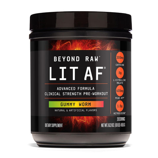 BEYOND RAW LIT Advanced Pre-Workout Formula, Gummy Worm, for Energy, Focus, Endurance, Pumps, with 300mg Rapid and Targeted Release Caffeine, Creatine, Betaine, Beta Alanine, Taurine, 20 Servings