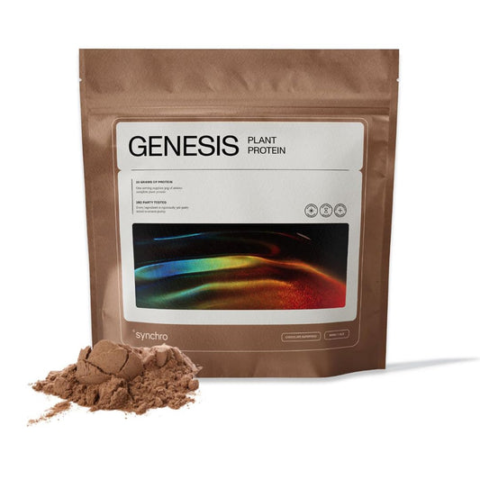 Synchro Genesis Plant Based Protein Powder | Chocolate Superfood | 30g of Organic Protein Per Serving | <1g Sugar | 1g Net Carbs | No Stevia | Superfoods + Prebiotics | Vegan + Keto Friendly