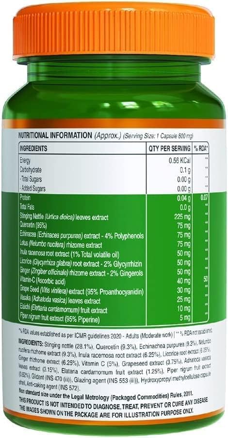 SENTA Pure Nutrition Lung Detox Supplement with Natural Herbal Blend of Vitamin C, Grapeseed & Vasaka Leaves Extract | Lung Cleanser for Detoxification of Lung and Immune Defence - 60 Veg Capsules