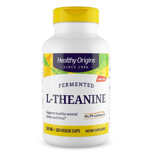 Healthy Origins L-Theanine 100 mg (AlphaWave, Supports Relaxation Without Drowsiness, Brain Support, Non-GMO, Gluten Free), 180 Veggie Caps