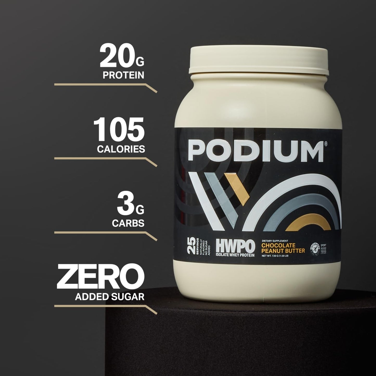 Podium Nutrition x HWPO Training Whey Protein Powder, Chocolate Peanut Butter, 20g Protein Per Serving w/Digestive Enzymes, Whey Protein Isolate, Gluten Free & Soy Free, Low Carb & Sugar, 25 Servings