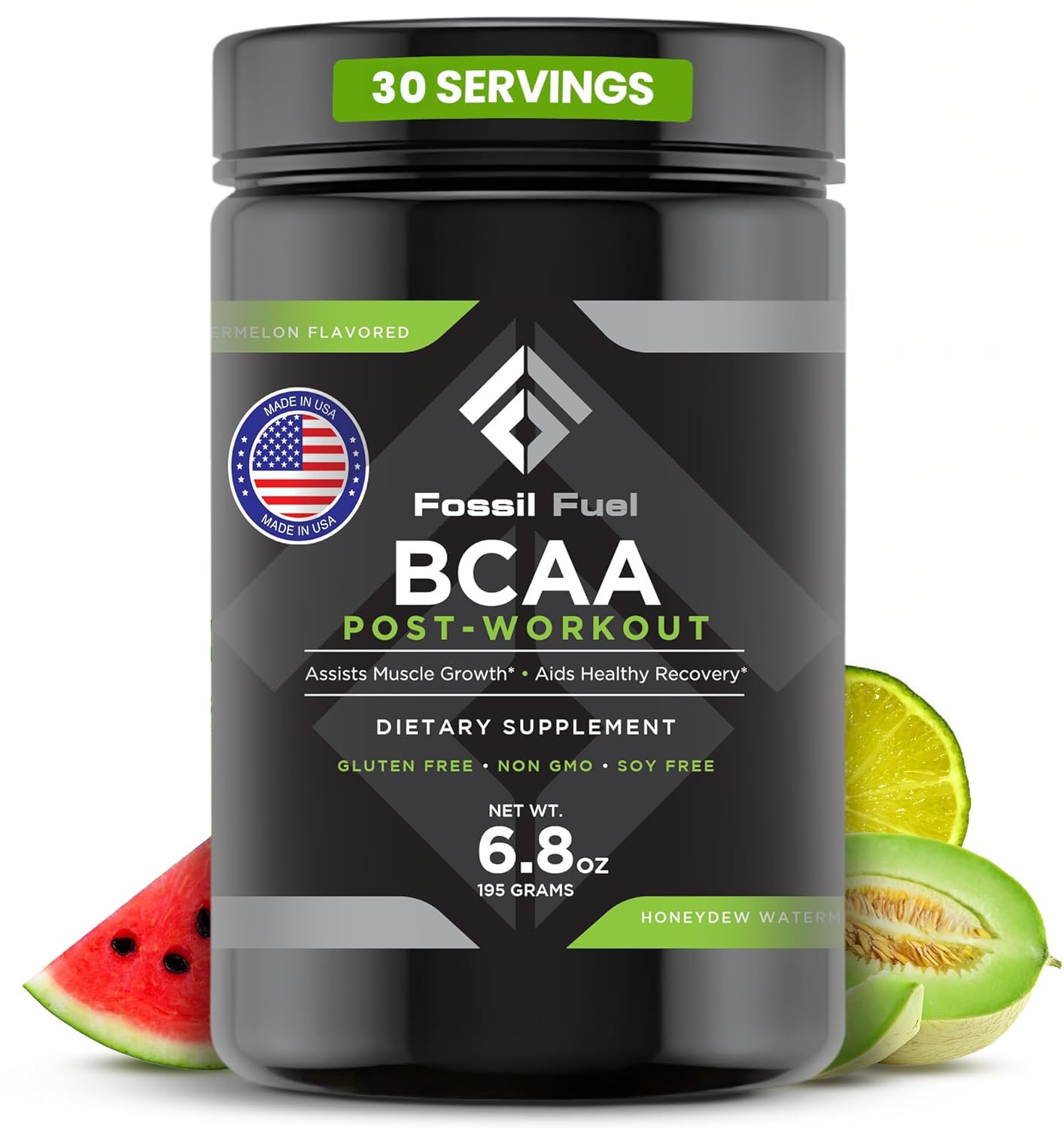 Fossil Fuel BCAA Sugar-Free Post-Workout Powder with BCAA’s, Glutamine, Vitamin B6 After Workout Amino Acids for Muscle Recovery, Endurance and Hydration, Honeydew Watermelon (30 Servings)