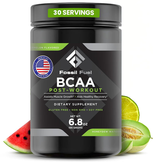 Fossil Fuel BCAA Sugar-Free Post-Workout Powder with BCAA’s, Glutamine, Vitamin B6 After Workout Amino Acids for Muscle Recovery, Endurance and Hydration, Honeydew Watermelon (30 Servings)