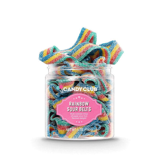 Candy Club Gourmet Gummy Rainbow Sour Belts Vegan Sweet and Chewy Fruit Strips for Gifts Parties Snacks Candy Buffets etc  5oz Jar