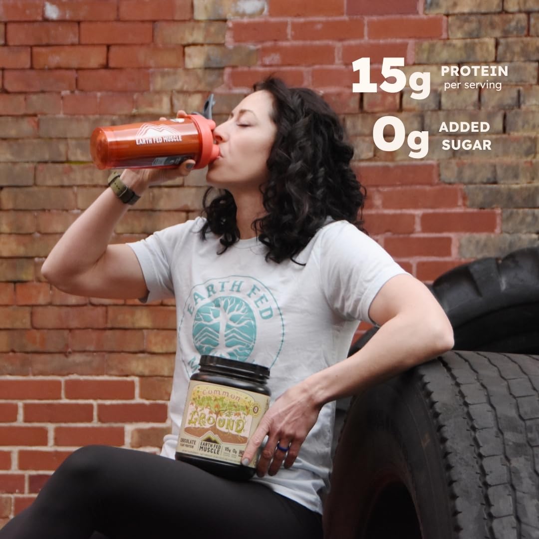 Earth Fed Muscle Common Ground Vegan Protein Powder, Chocolate Plant Based Protein with Organic Cocoa Powder & MCT Oil - Soy Free, Gluten Free, Zero Added Sugar, Keto - 30 Servings