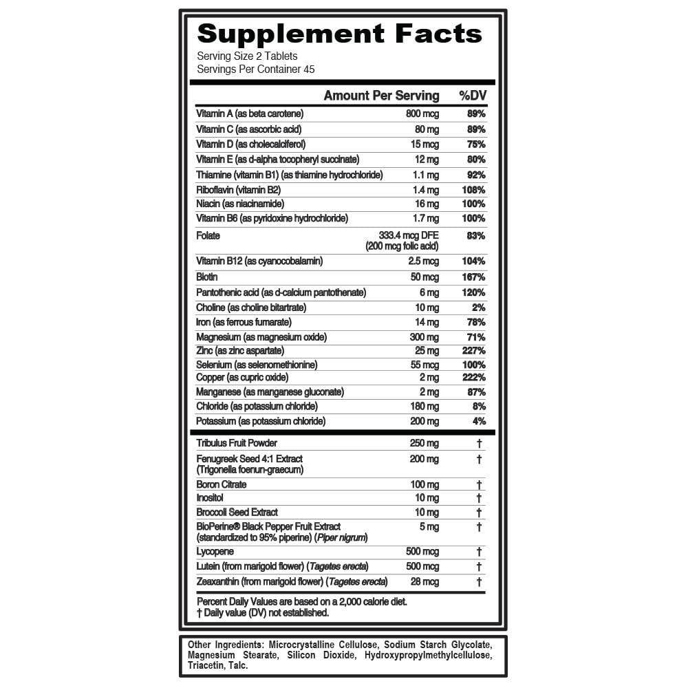 Evlution Nutrition VitaTest - Vitamins + Testosterone Support - Key Vitamin + Mineral Support - Men’s Daily Nutrient & Testosterone Support - Bone, Eye & Immune Support - 45 Servings - 90 Tablets