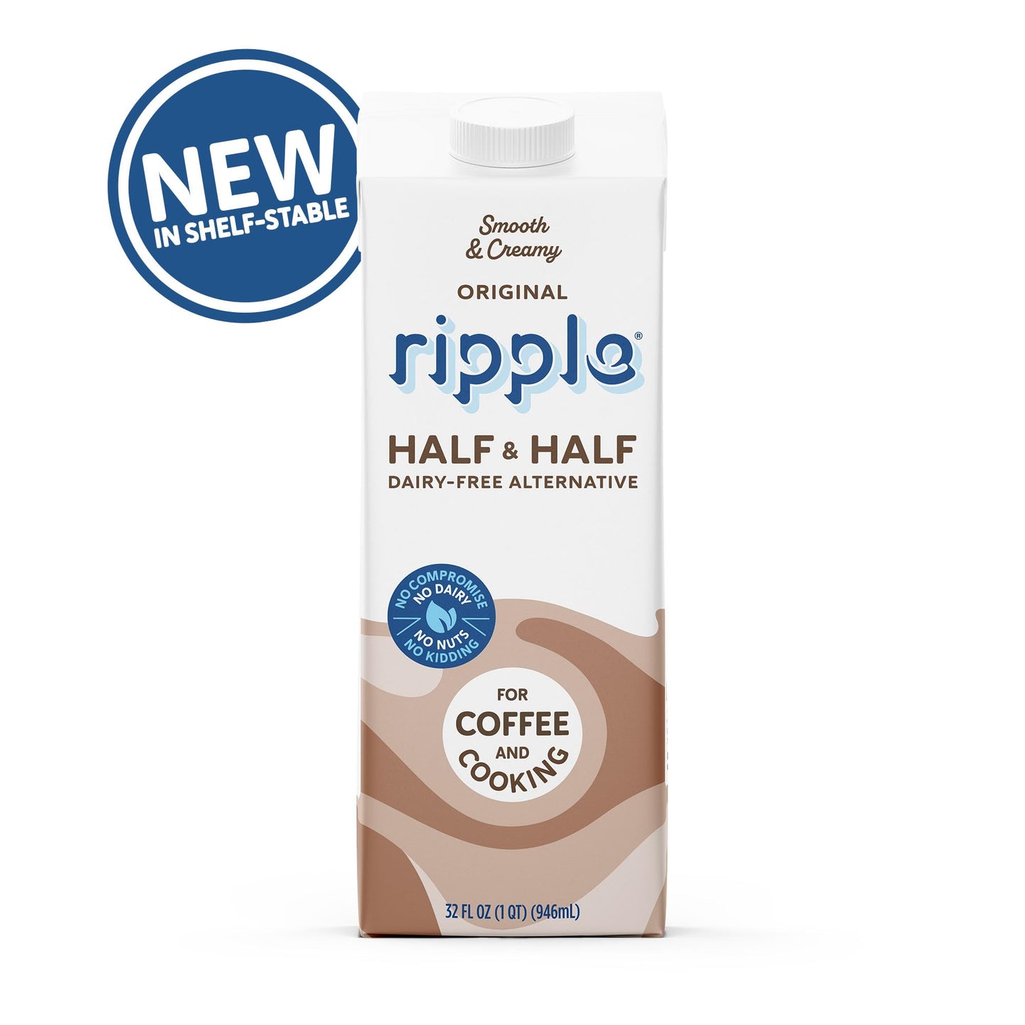 Ripple Half and Half NonDairy Milks  Vegan Milk with 8g Pea Protwin  Shelf Stable  NonGMO Plant Based Gluten Free  32 Fl Oz Pack of 6 Half and Half