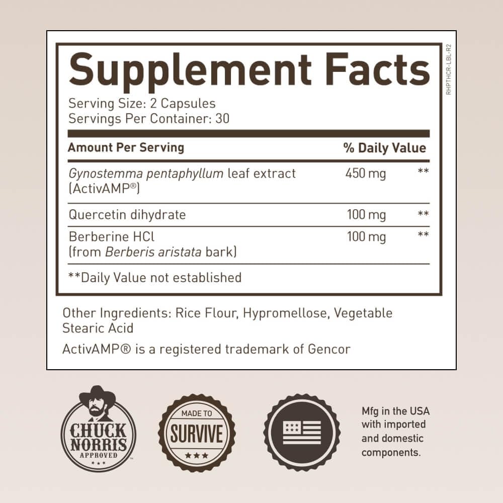 ROUNDHOUSE PROVISION Three Hit Combo - Burn Fat, Boost Energy, and Support Wellness with Berberine, Gynostemma, and Quercetin. 30-Day Supply (60 Capsules) Weight Management by Chuck Norris