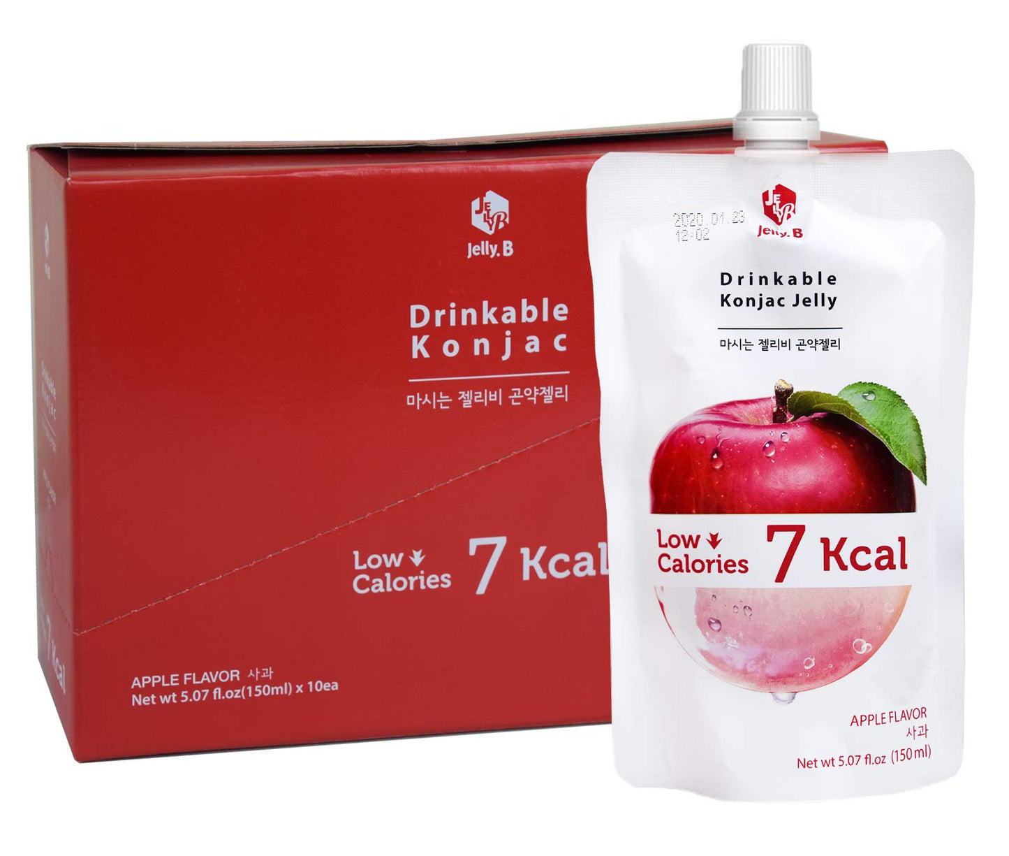 JELLY B Drinkable Konjac Jelly (10 Packs of 150ml) - Healthy and Natural Weight Loss Diet Supplement Foods, 0 Gram Sugar, Low Calorie, Only 6 kcal Each Packets, (Apple)
