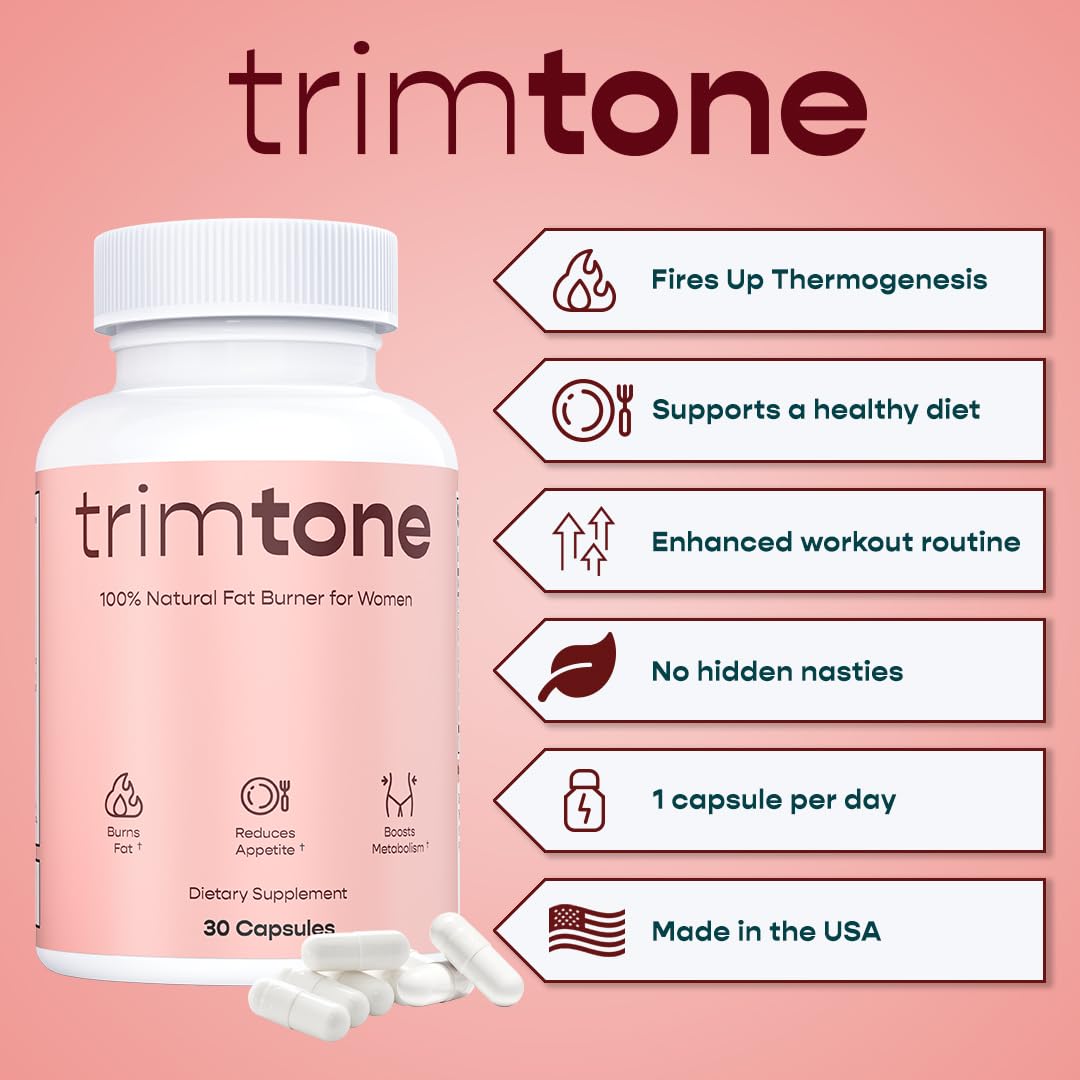 TRIMTONE Weight Loss Pills Women Mood Boosting Formula, Appetite Suppressant & Detox Cleanse Fat Burners for Women, Diet Pills That Work Fast for Women, Optimal for Belly Fat - 30 Capsules (1 Per Day)
