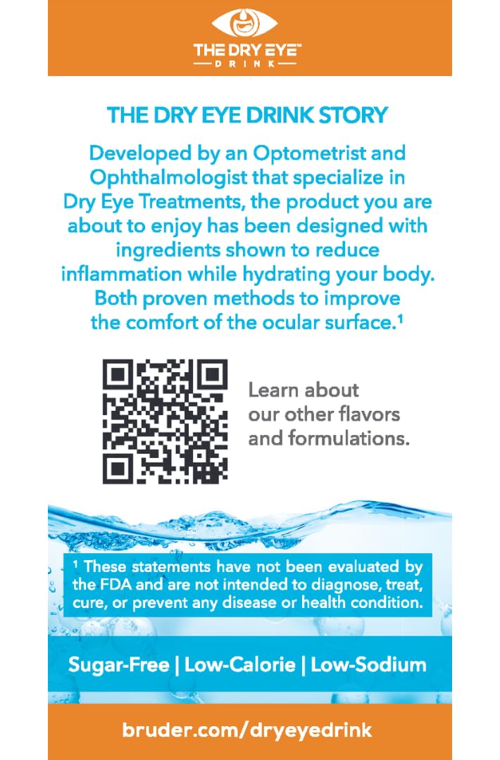 The Dry Eye Drink l Ultimate Hydration for Dry Eyes l Sugar-Free Electrolyte Powder Packets l Blended with Vitamins, Green Tea, Turmeric, Taurine, and DHA l 5g x 20 Packets (Orange)