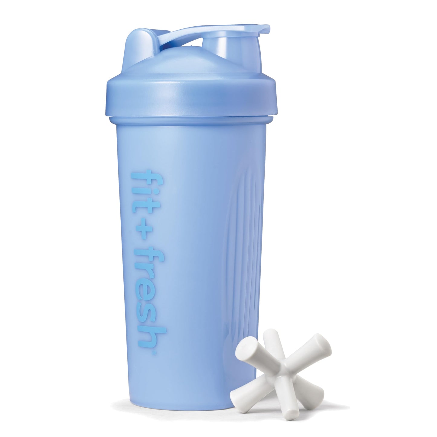 Fit & Fresh Shaker Bottle, Leak Proof Sports Blender Bottle Easy to Clean, Durable Protein Shaker Cup 24 oz.with Unique Agitator for Smooth Mixing, Cornflower Blue