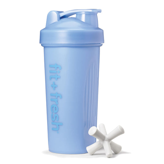 Fit & Fresh Shaker Bottle, Leak Proof Sports Blender Bottle Easy to Clean, Durable Protein Shaker Cup 24 oz.with Unique Agitator for Smooth Mixing, Cornflower Blue