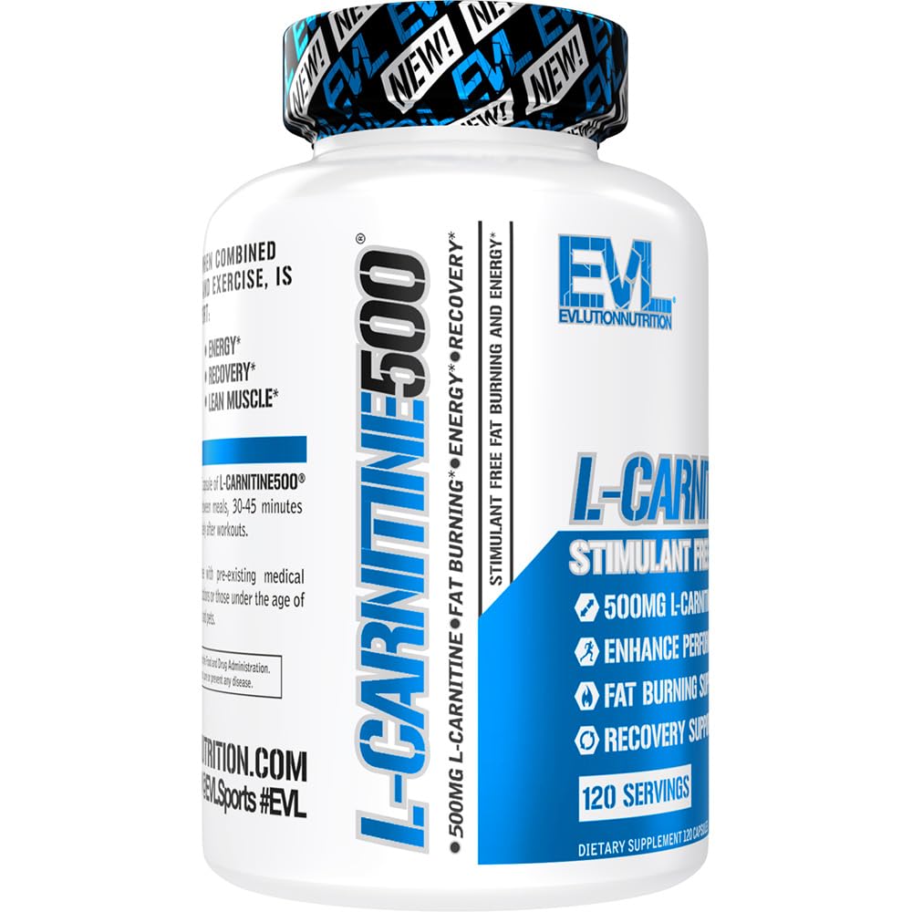 Evlution EVL L-Carnitine Supplement for Weight Loss Support - L carnitine 500mg Diet Pills for Weight Loss Lean Muscle Growth and Fat Burning Support with Stimulant Free L Tartrate - 120 Servings